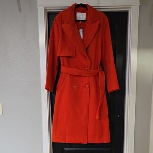 NWT LBV Double Faced Longline Coat In Flame Reddish Orange Size Large